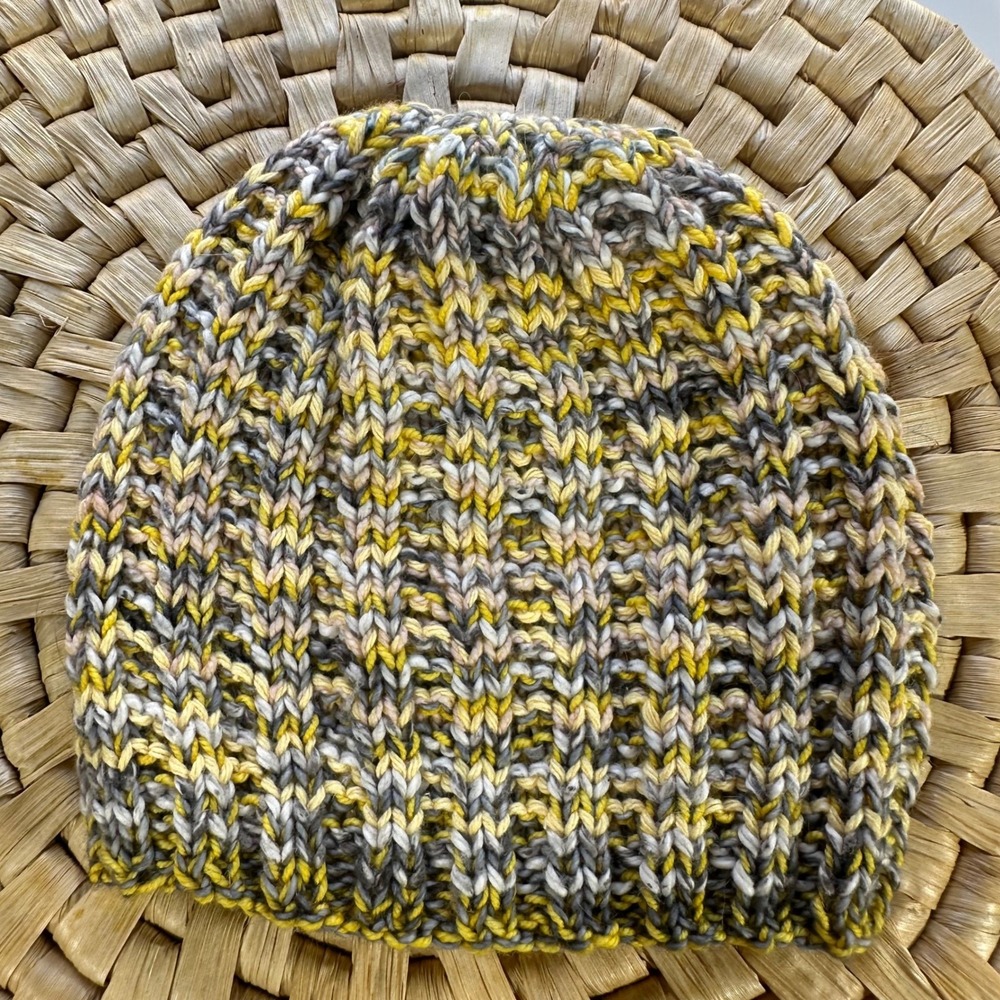 Kids Knit Beanie Cap Hat Yellow Gray Striped‎ Winter Warm Handmade